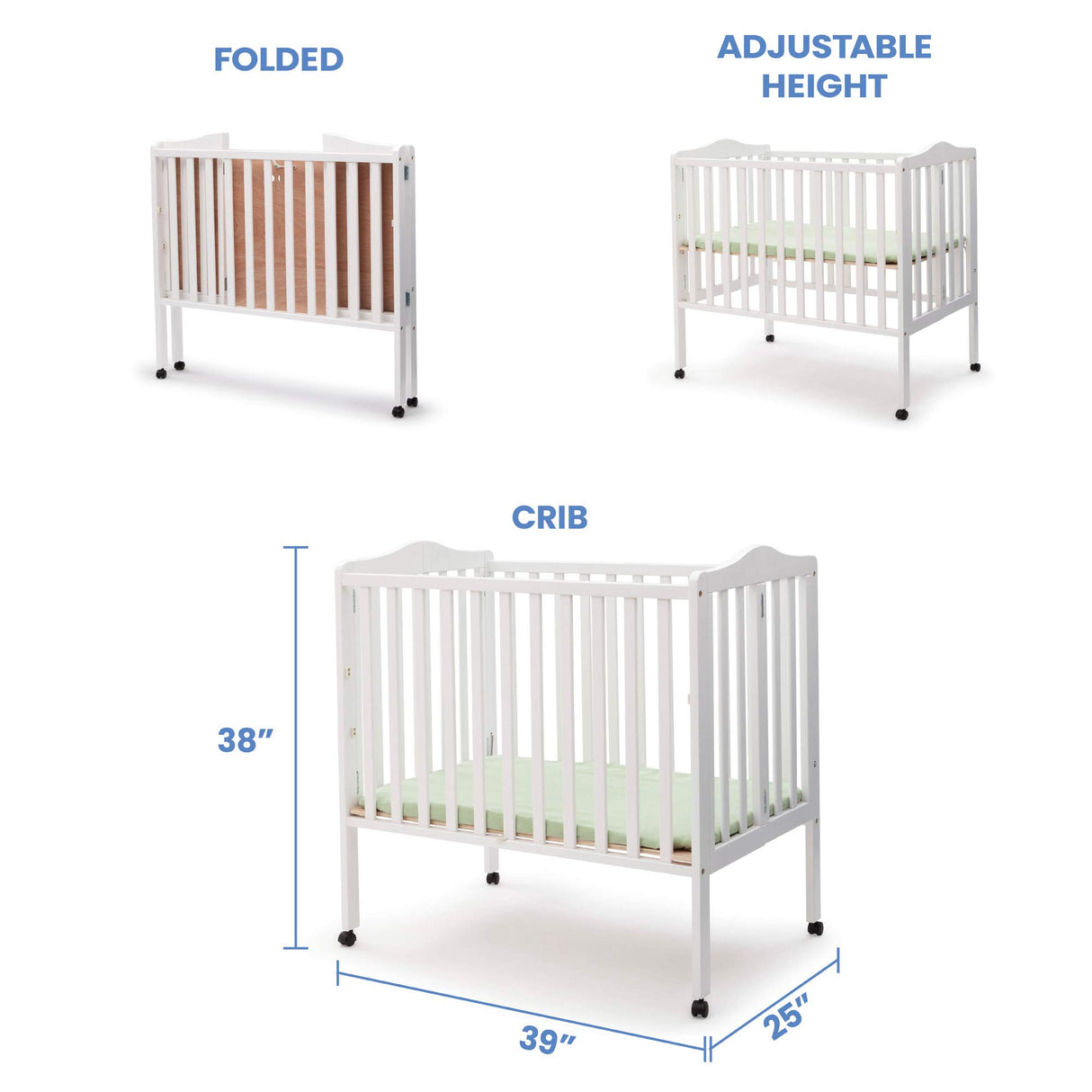 Delta Children Folding Portable Mini Baby Crib with 1.5-inch Mattress - Greenguard Gold Certified, White Delta Children