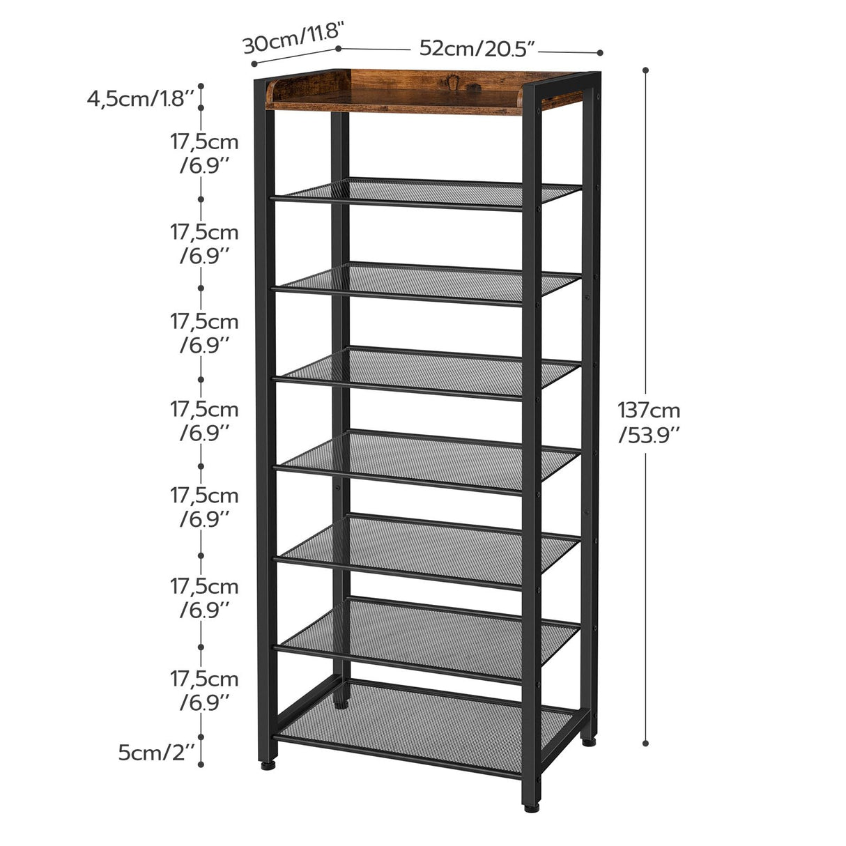 HOOBRO Shoe Rack, 8-Tier Shoe Storage Organizer, Narrow Shoe Shelf, Saving Space, Stable and Sturdy, Hold 14-21 Pairs of Shoes, for Entryway, Hallway, Living Room, Rustic Brown BF48XJ01 HOOBRO