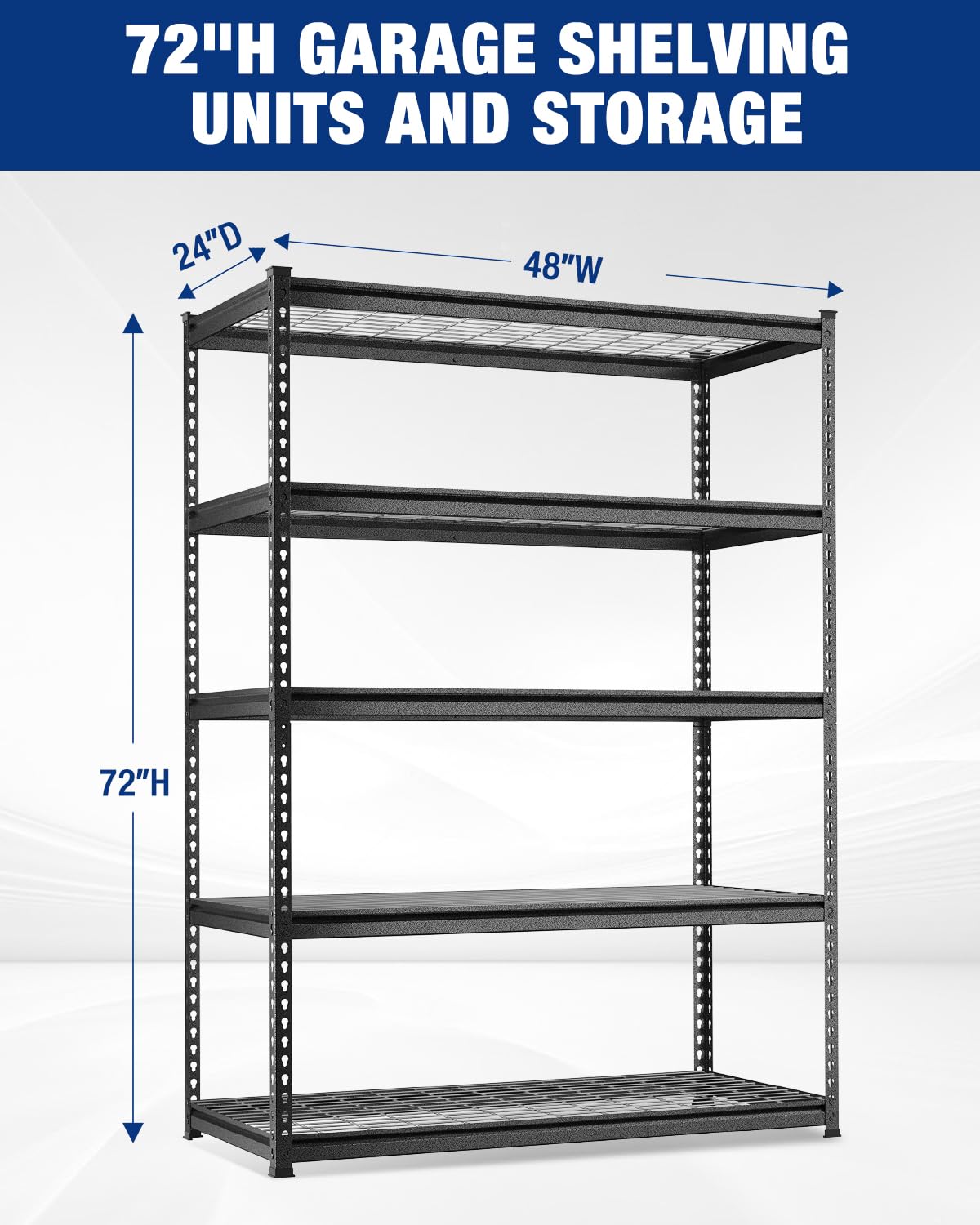 WORKPRO 5-Layer Heavy Duty Metal Storage Rack, 48”W x 24”D x 72”H, Adjustable Shelving Unit with 4000 lbs Total Load Capacity, for Garage, Kitchen, Bathroom, Warehouse WORKPRO