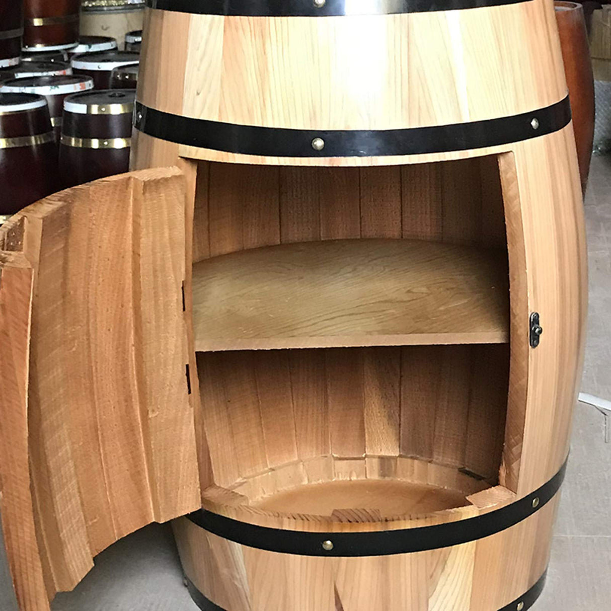 Solid Wood Oak Barrel Wine Cabinet with Locking Door - Decorative Beer Barrel Display - Natural Wood Storage - Perfect Wine Cellar Decoration VUFVOID