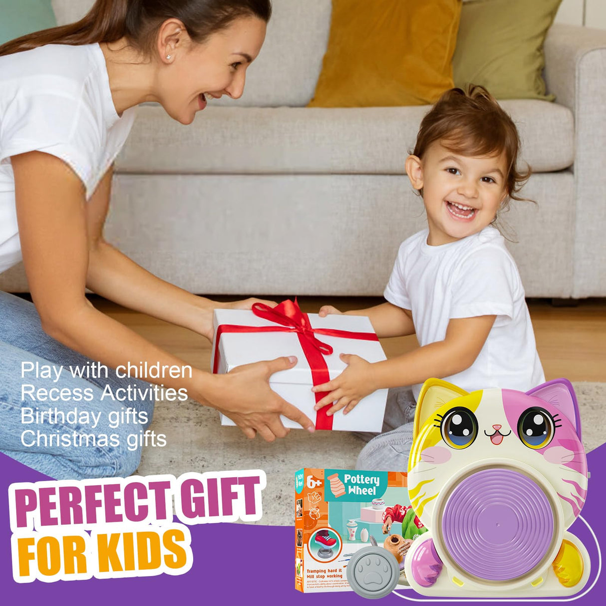 Roaxkois Pottery Wheel for Kids โ Complete DIY Arts & Crafts Painting Kit with Air Dry Clay, Paints, Tools, Apron & Stickers โ Creative Gift for Girls & Boys Ages 6 7 8 9 10 11 12+ Roaxkois