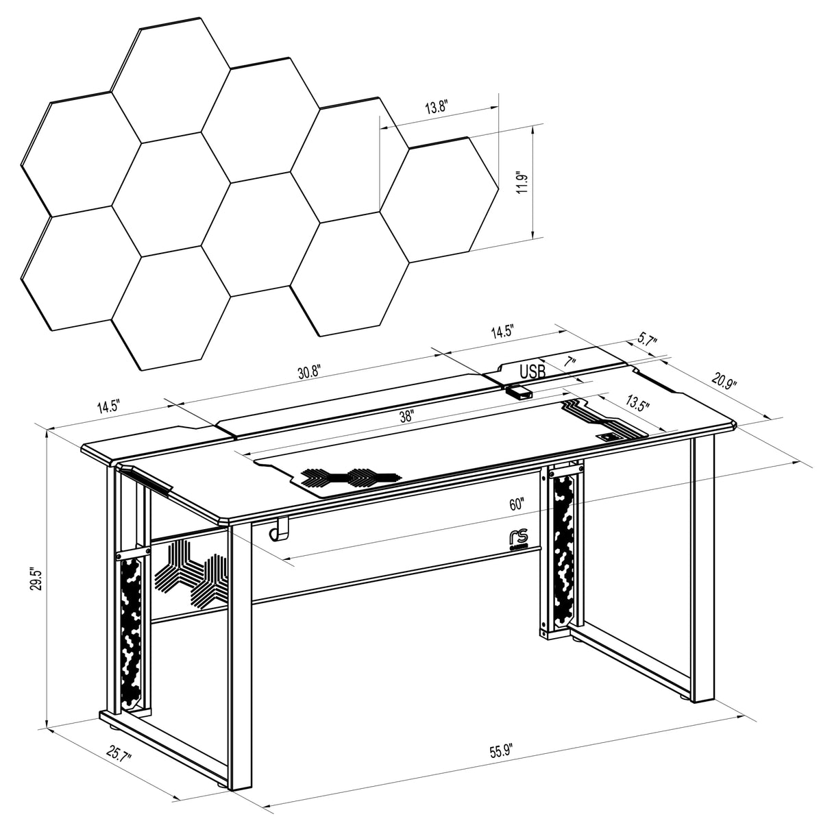 RS Gaming™ Mergence 60"W RGB Gaming Computer Desk With 10 Acoustic Panels, Black RS Gaming