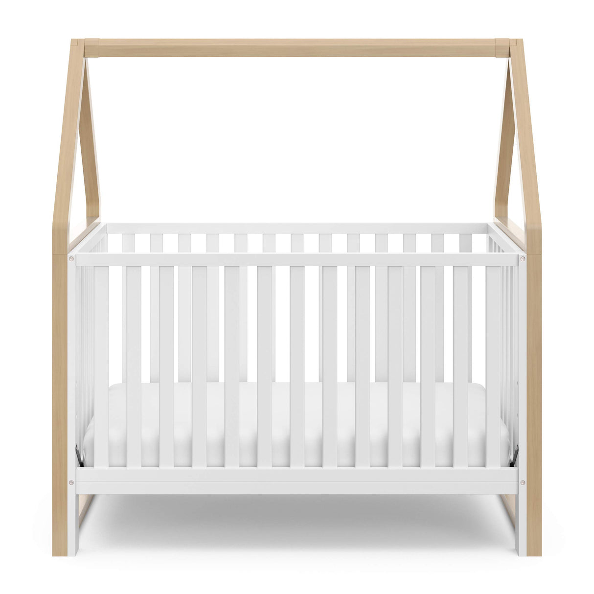 Storkcraft Orchard 5-in-1 Convertible Crib (White with Driftwood) – GREENGUARD Gold Certified, Canopy Style Baby Crib, Converts from Crib to Toddler Bed, Daybed and Full-Size Bed Storkcraft