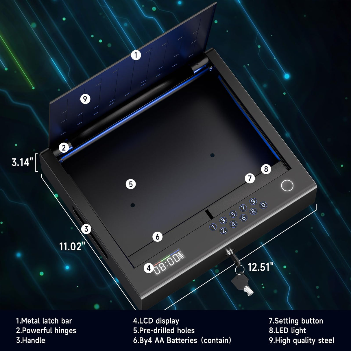 KESONS Gun Safe,Biometric Gun Safe for Pistols,Fingerprint ≤0.1s Quick Access Handgun Safe Pistol Safe with LCD Display for Time Battery/Full-digital Keypad,Safe for Nightstand,car (Frosted Black) KESONS