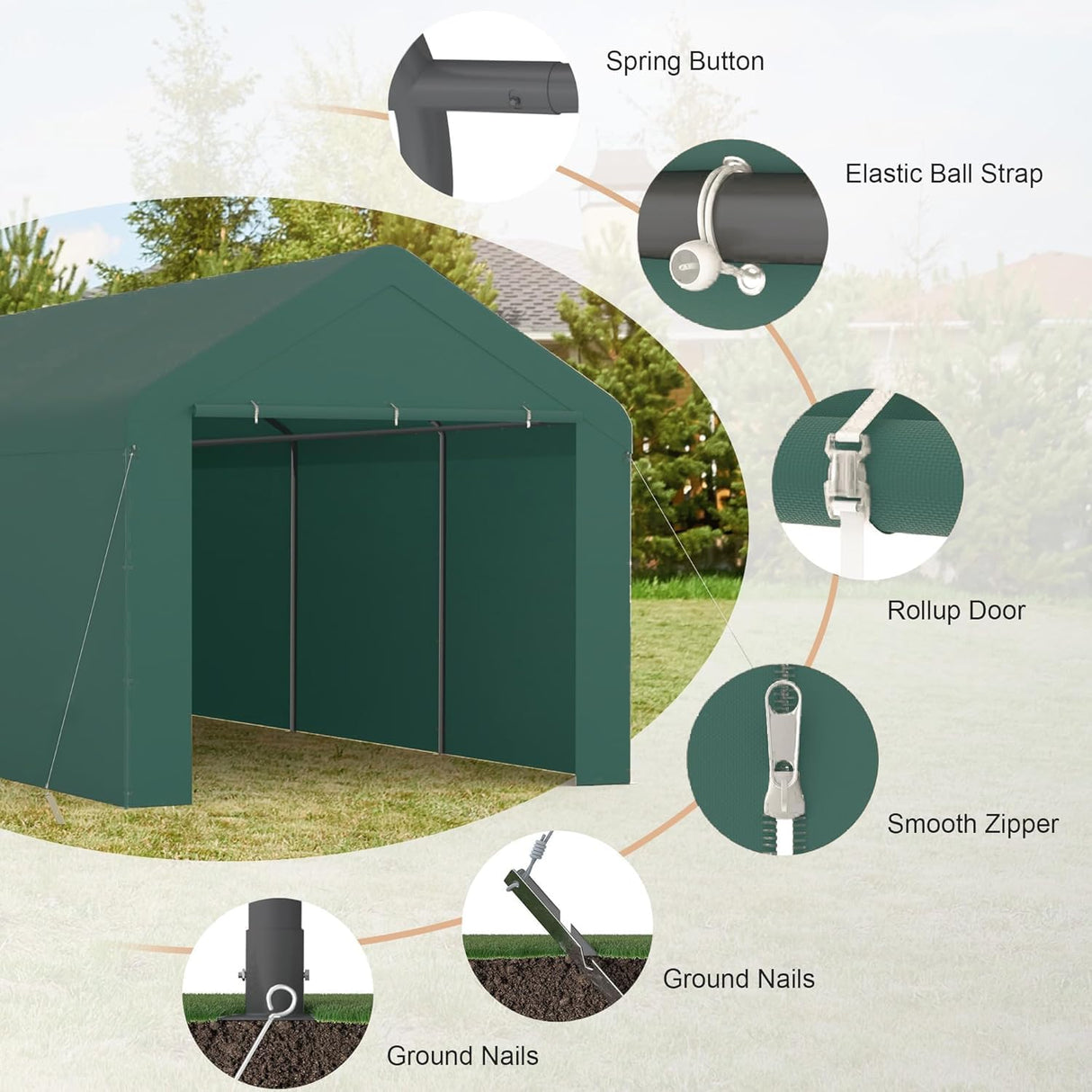 Carport, 10x20ft Heavy Duty Car Port, Portable Garage with Removable Sidewalls & Doors, Car Canopy with All-Season Tarp for Car Boat Truck Party (SGreen) TANGJEAMER