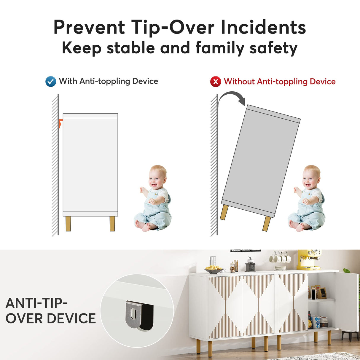 Tribesigns Modern White Storage Cabinet Set, Freestanding Floor Cabinet, Classic 59 inches Sideboard, Wood Buffet Cabinet with Doors, Large Storage Cabinet for Living Room, Dining Room, Garage Tribesigns