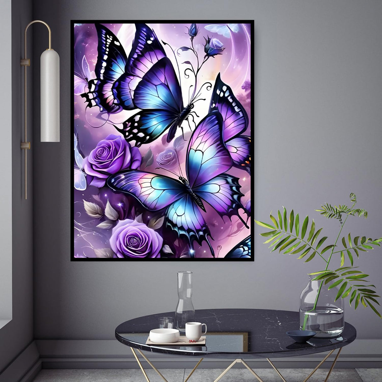 CHWGLFGG 5D Diamond Art Kits for Adults Beginners, Purple Butterfly Diamond Painting Kits, DIY Full Round Drill Paint by Diamonds Dot Gem Art for Adults, Home Wall Decor 12x16 Inch CHWGLFGG