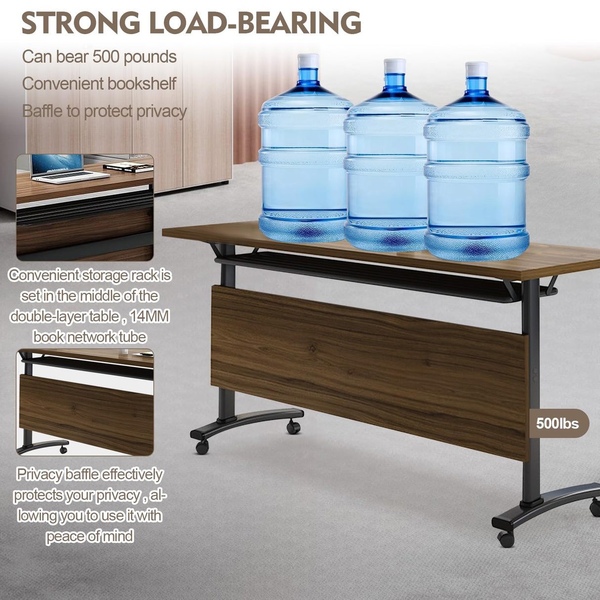 Conference Table, Folding Conference Room Tables With Flip-Top Design Rectangular Modular Conference Room Table with Caster, for Office Conference Room Training Room ( 6PCS 55.1 * 23.6 * 29.5in) GOYQGLE