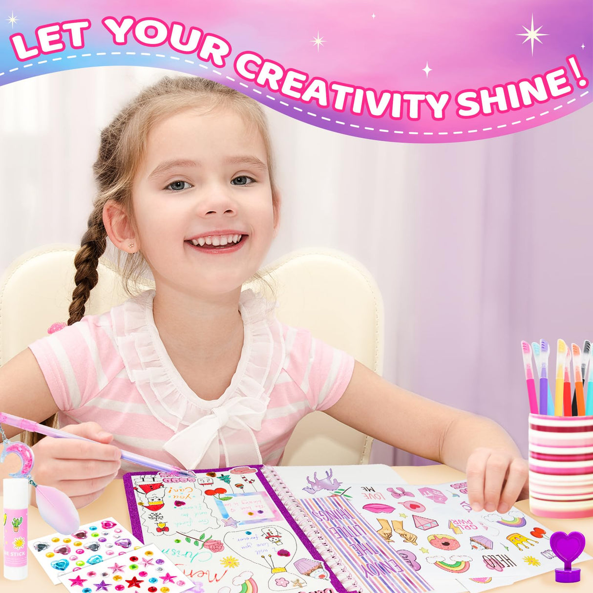 ZMLM DIY Journal Kit for Girls - Gifts for 6 7 8 Year Old Girl, Journal Set Scrapbook Kit Diary Supplies Stationery Set for Girls, Journaling Art Crafts Kit Birthday Gifts for Girls 6-12 ZMLM