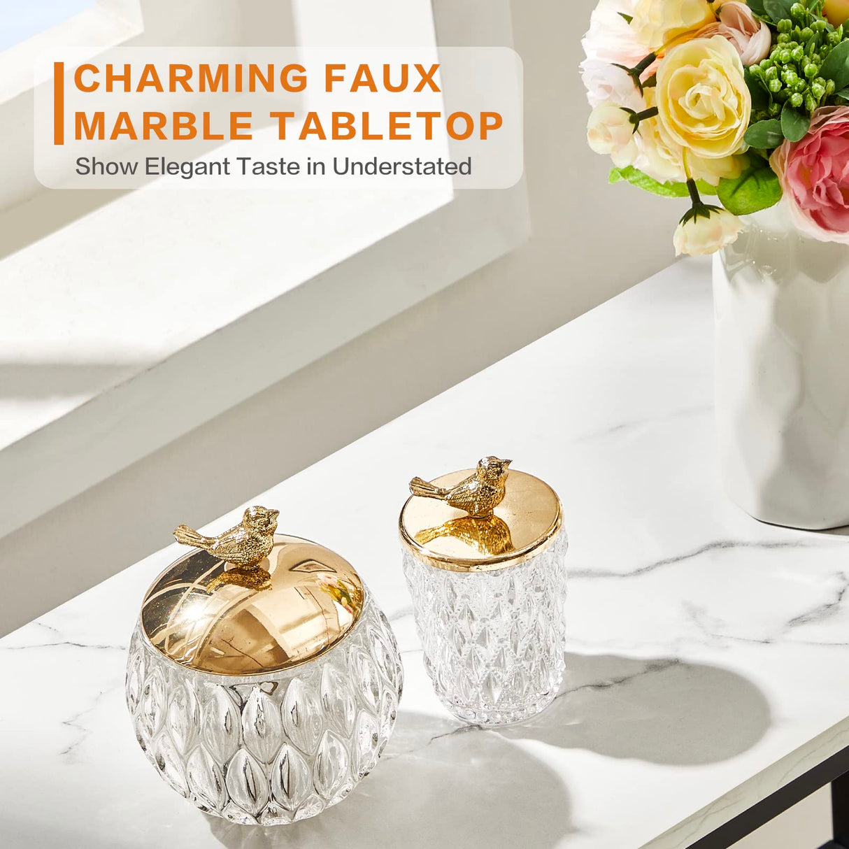 WOHOMO Console Table, 12 Inch Narrow Entryway Table for Living Room, 31.5 Inch Modern Industrial Sofa Table with 3-Tier Storage Shelves for Corridor, Hallway, White Marble WOHOMO