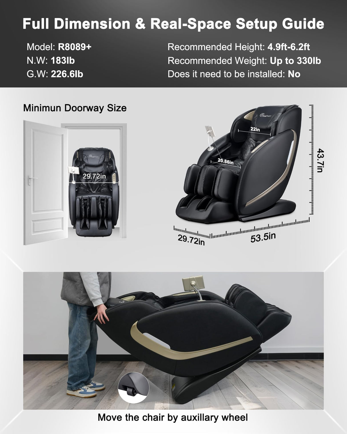 EASPEARL R8089 Pro 4D Massage Chair,SL-Track Zero Gravity Massage with Heat,OTA System,Electric Footrest,Airbags,Bluetooth,APP Control,Shiatsu Massage Chairs Full Body and Recliner with Stretch EASPEARL