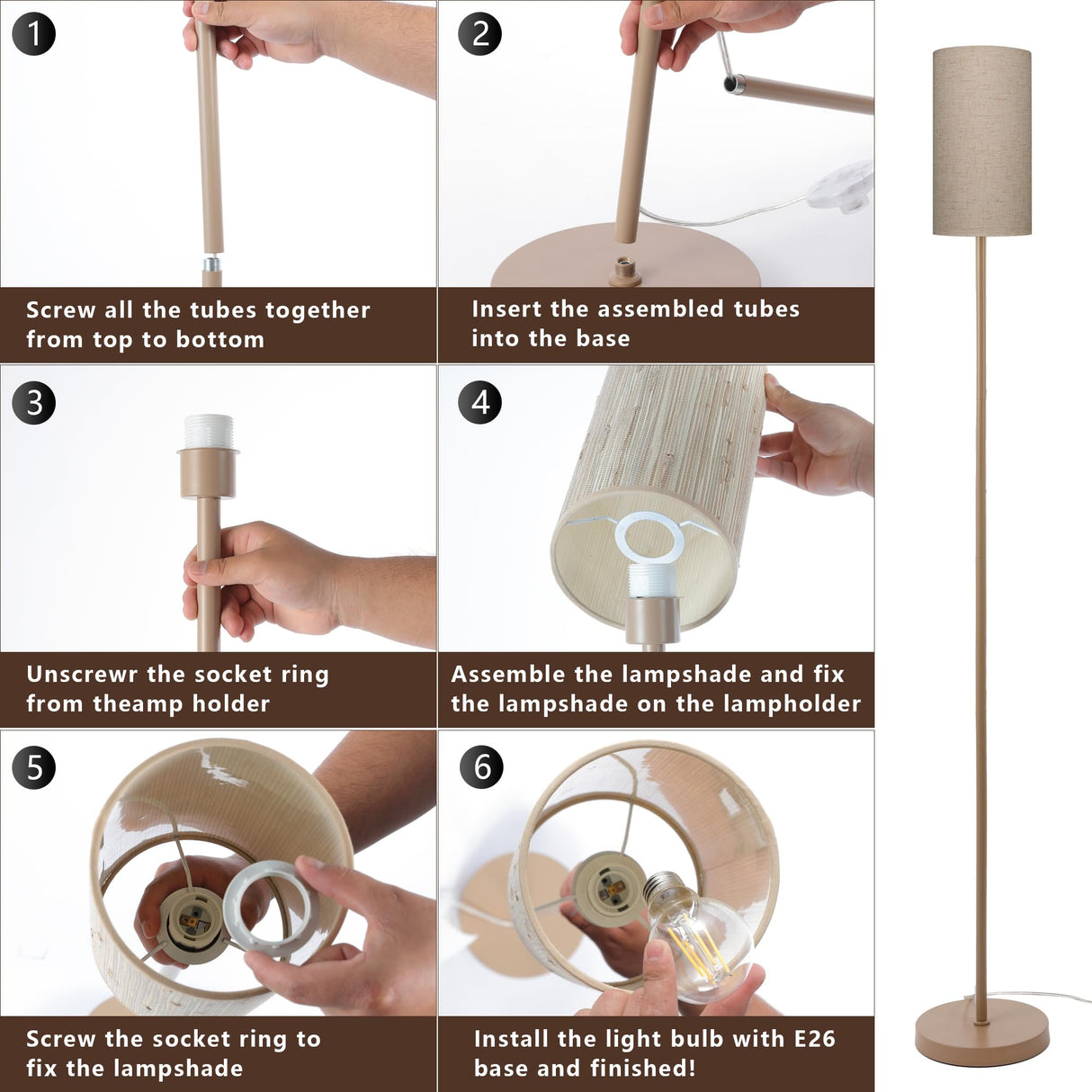 EOEYYOYB Floor Lamps for Living Room Modern Tall Lamp for Bedroom Office Corner (Brown, 65'') EOEYYOYB