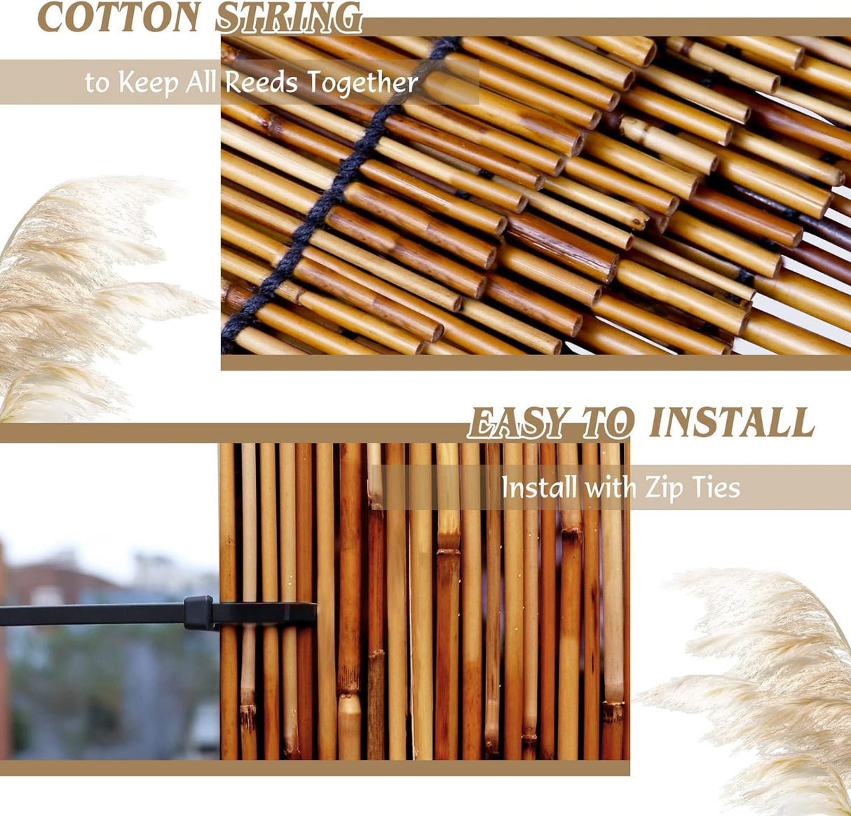 ZNCMRR Natural Reed Fencing Rolls,4FT X 16.4FT Reed Screen Curtain Balcony Reed Fence for Outdoor Backyard Patio(Yellow) ZNCMRR