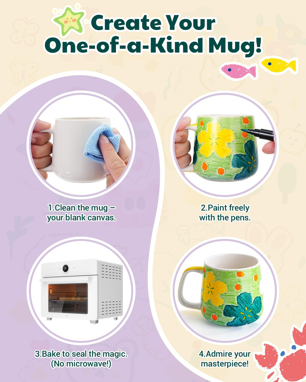 Kiocure Paint Your Own Mug: 2 Paintable Ceramic Mugs & 12 Color Pens Dishwasher Safe DIY Mug Painting Kit Adults Crafts for Date Night or Valentine’s Day Gifts Kiocure