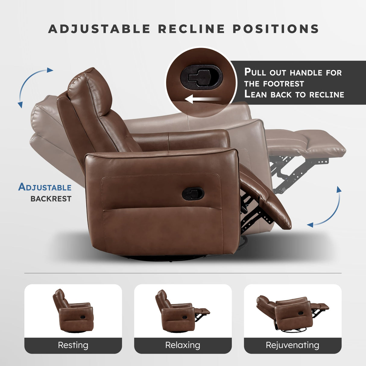 Lexicon Swivel Glider Reclining Chair, Top Grain Leather Match Manual Recliner, Comfy Nursery Glider Recliner, Swivel Reclining Chair for Living Room/Office/Bedroom/Apartment, Toffee Brown Lexicon