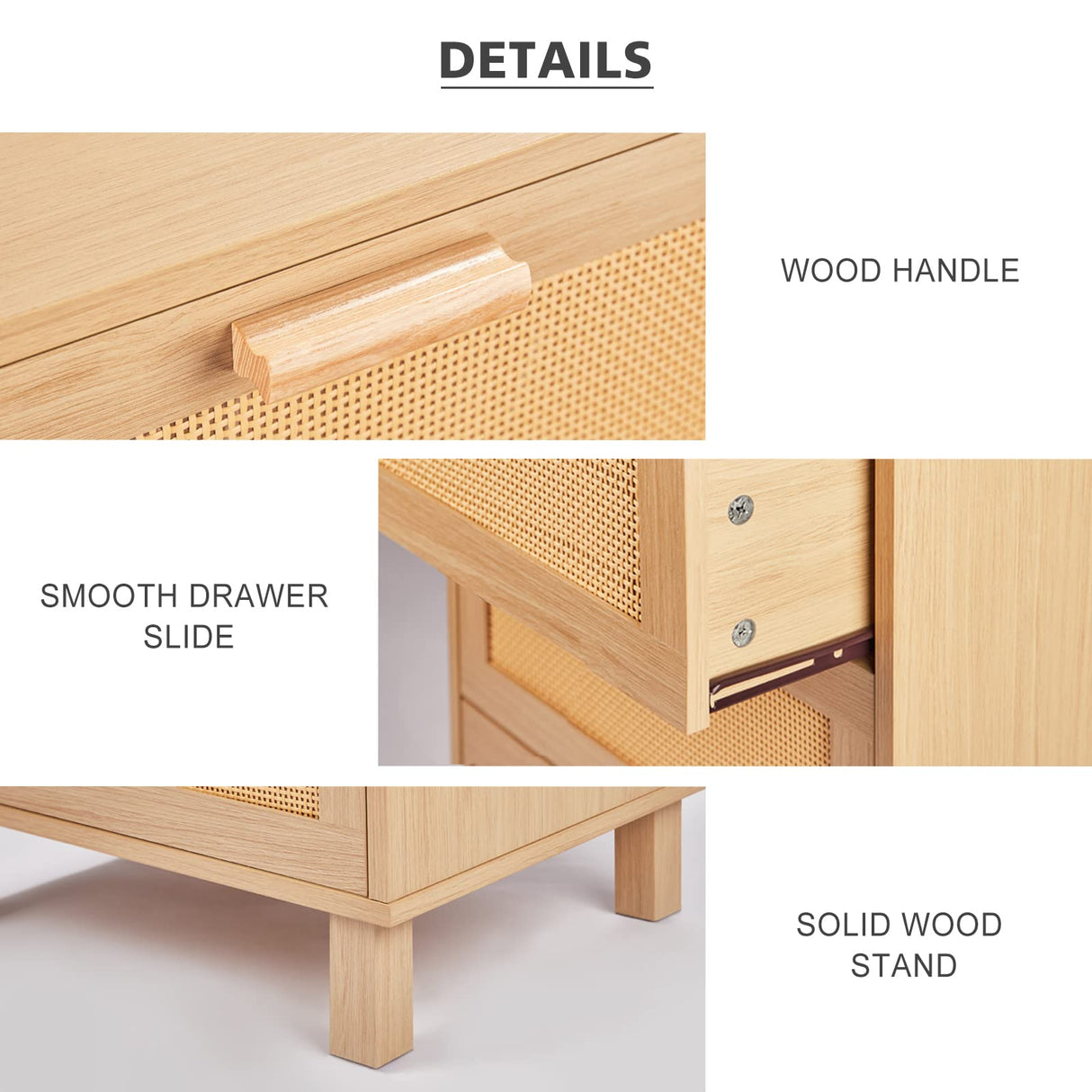 Graficial 4 Drawer Dresser, Dresser for Bedroom, Hamilton Rattan Chest of Drawers, Tall Bedside Storage Chest Dresser for Bedroom,Living Room, Oak Graficial