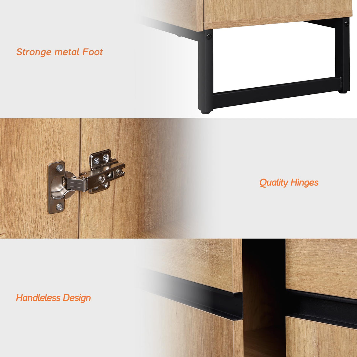 WAMPAT Modern TV Stand with Storage Cabinets for 110 Inch TV, Wood TV Entertainment Center TV Media Console Table with Metal Leg for Living Room,Oak WAMPAT