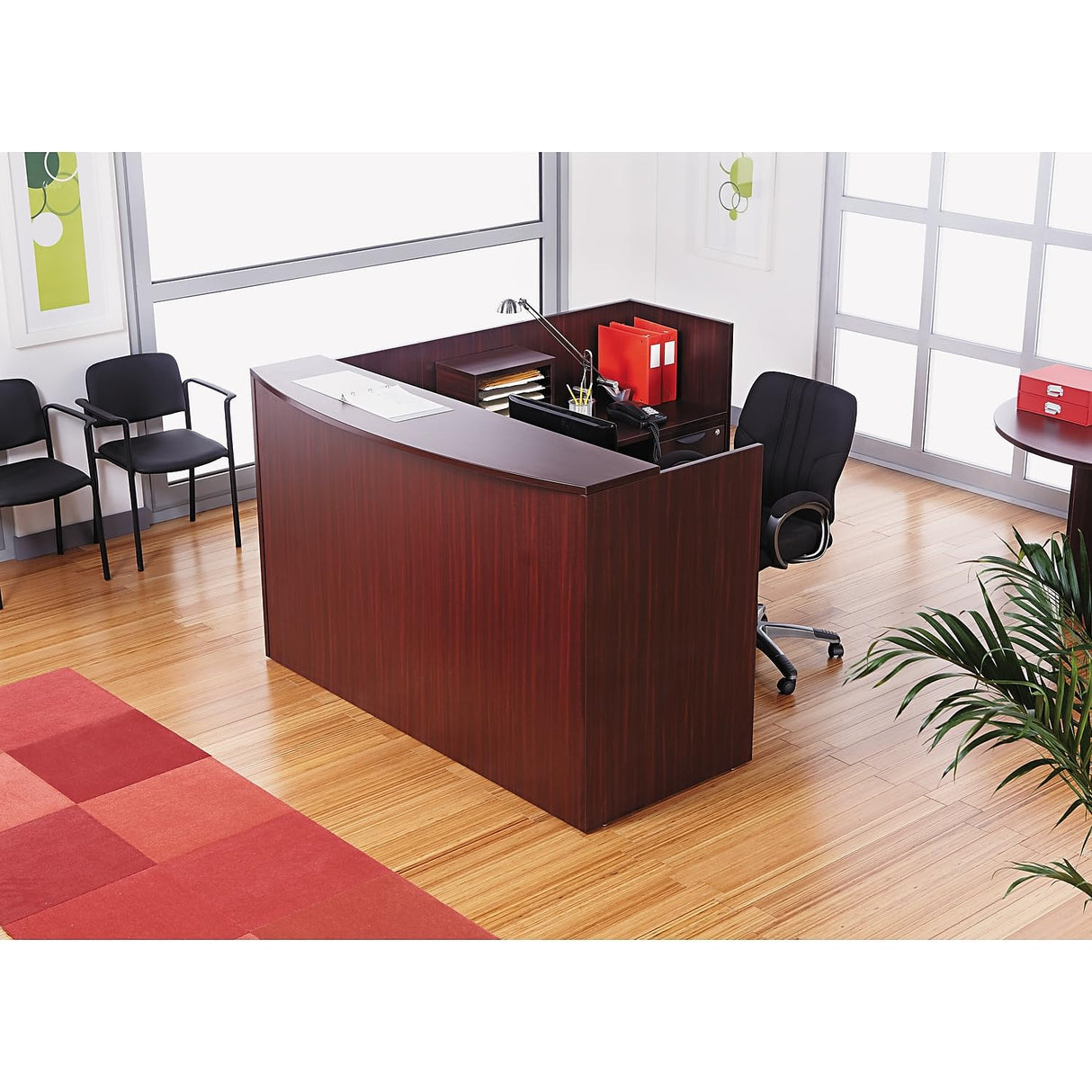 Alera ALE Valencia Series Reception Desk w/Counter,71w x 35 1/2d x 42 1/2h, Mahogany Alera