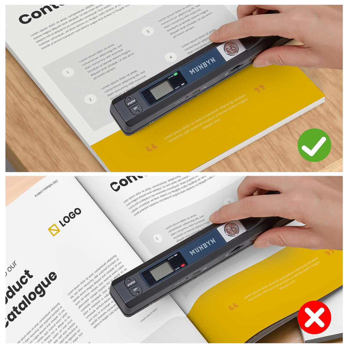 MUNBYN Portable Scanner, Photo Scanner for A4 Documents Pictures Pages Texts in 900 Dpi, Flat Scanning, Include 16G SD Card, Wand Document Reader Uploads Images to Computer Via USB Cable, No Driver MUNBYN