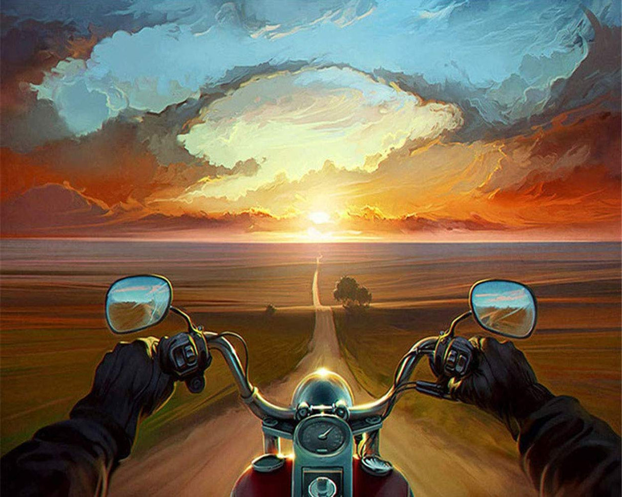 ABEUTY DIY Paint by Numbers for Adults Beginner,Motorcycle in The Sunset 16x20 inches Number Painting Home Decoration Crafts (No Frame) ABEUTY