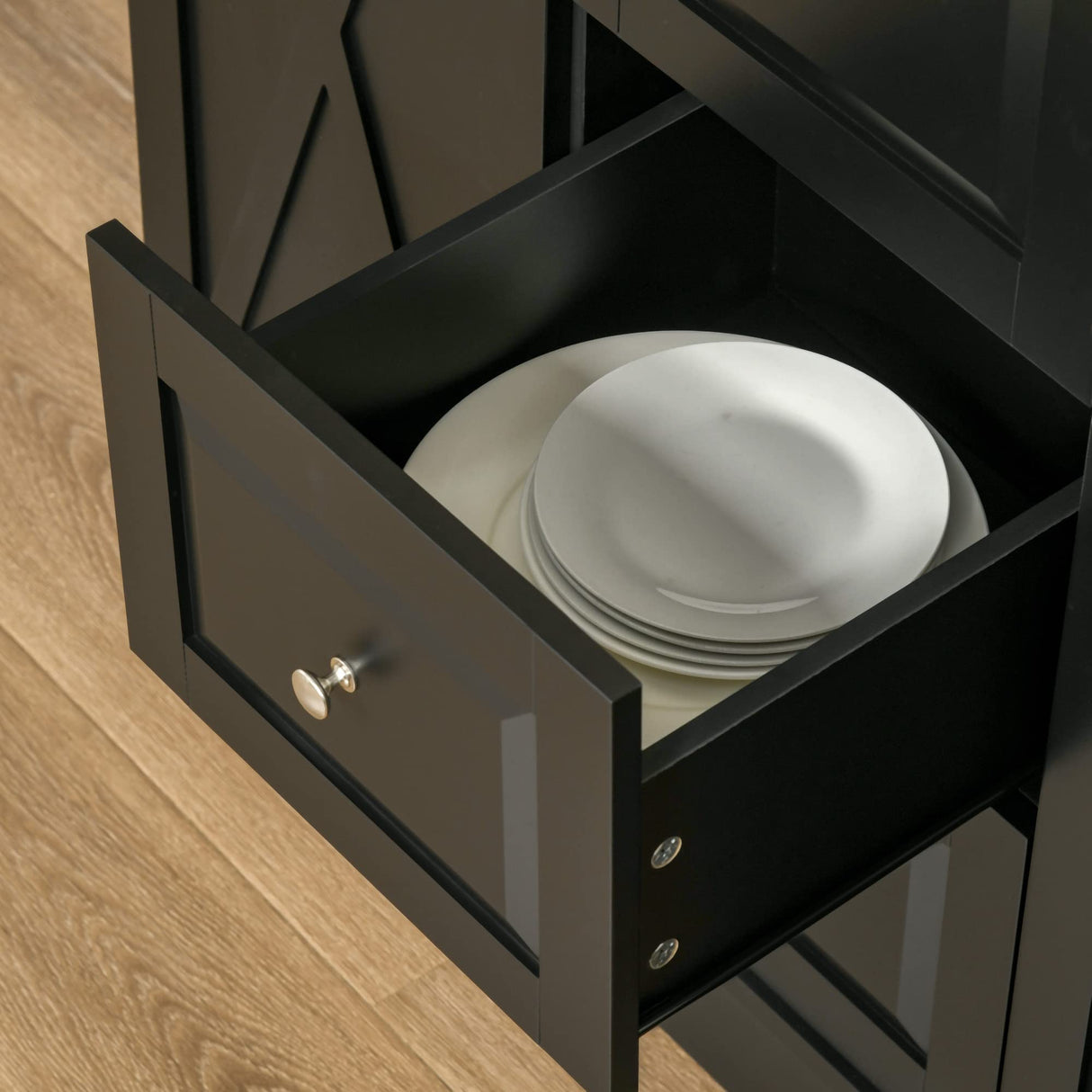 HOMCOM Rolling Kitchen Island with Storage, Kitchen Cart with Wood Top, 3 Drawers and 2 Barn Door Style Cabinet, Adjustable Shelves, Spice Rack, Black HOMCOM