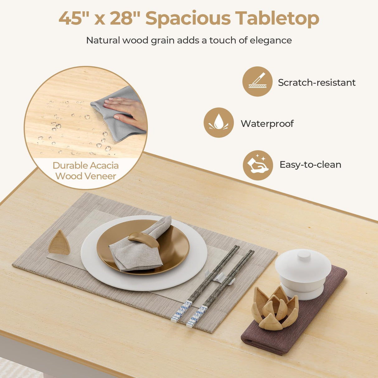 Tangkula Dining Table Set for 4, Solid Wood, Farmhouse Dinette Set w/Rubber Wood Legs, Modern Dining Table and Chairs Set for Kitchen, Dining Room (Natural+White) Tangkula