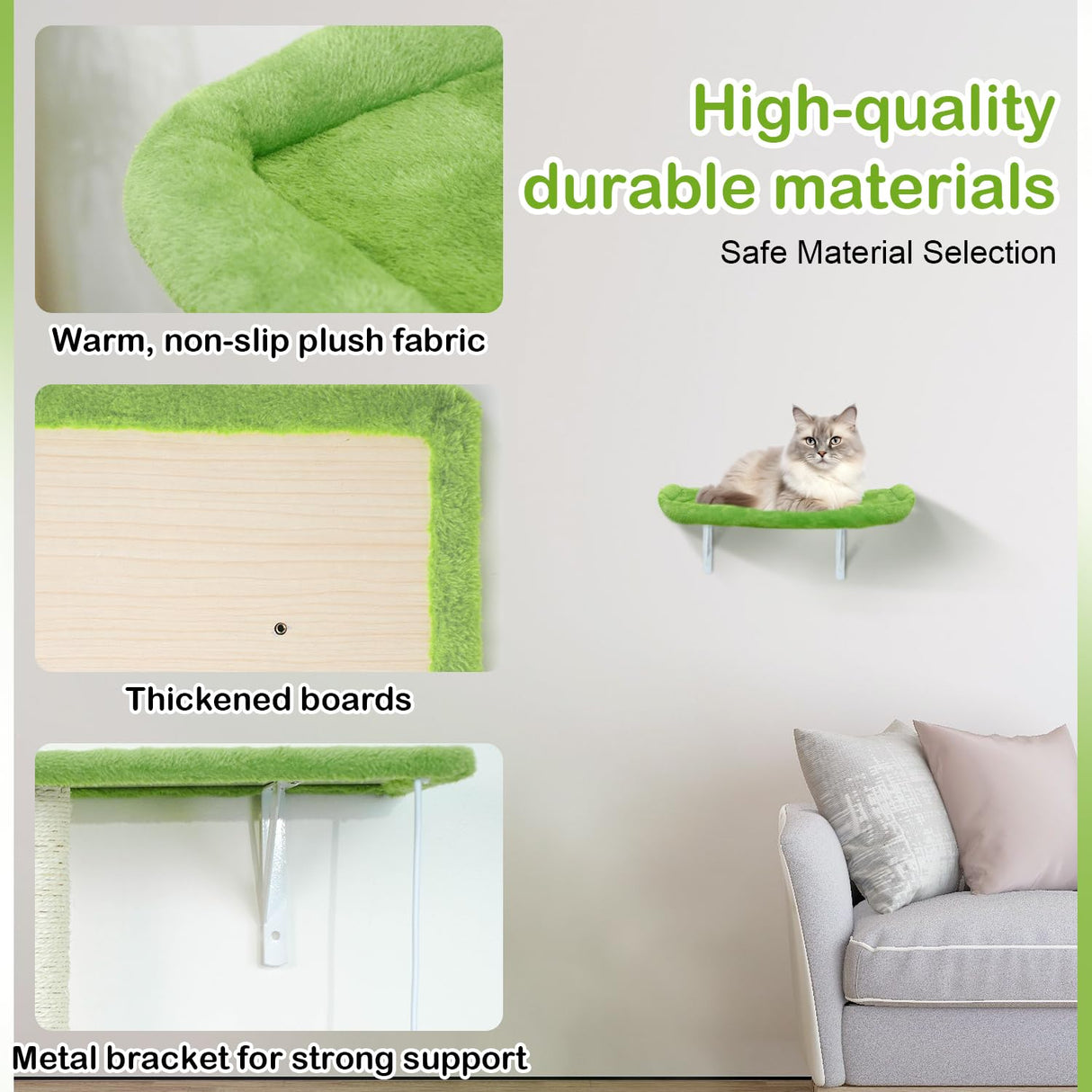 iSawSee Cat Wall Shelves-Cat Wall Furniture 5 in 1 Stable & Safe, Wooden Climbing with Natural Sisal Scratching Post, with Scratching Post, Bridge and Bed,cat Scratching Board iSawSee