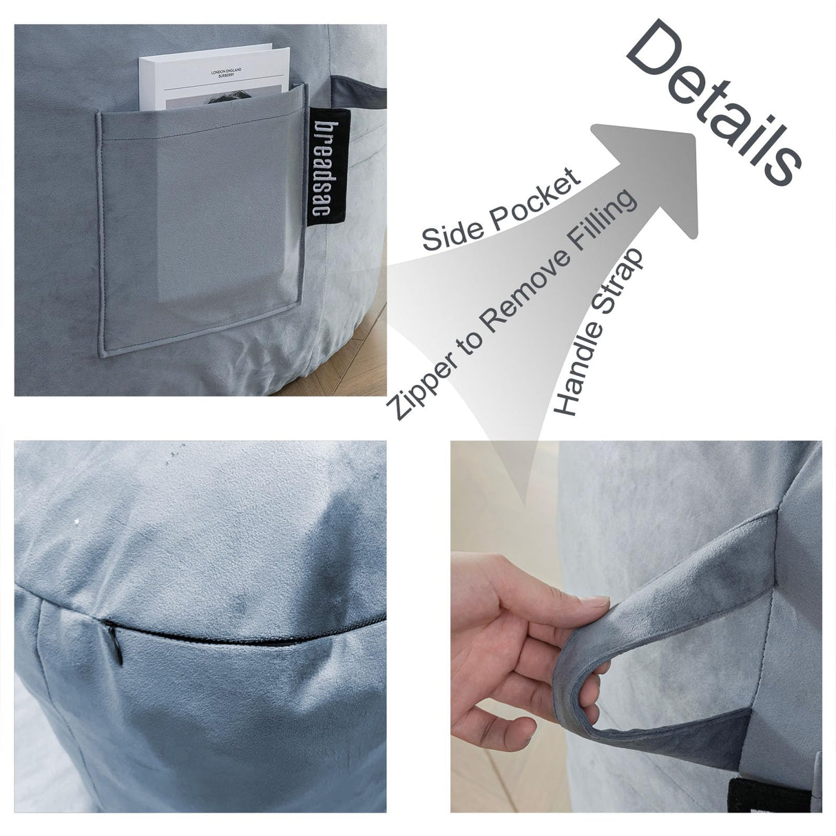 breadsac Bean Bag Chairs, Memory Foam Stuffing Bean Bag Chair for Adults/Teens/Kids, Velvet Lazy Sofa Furniture with Removable High-Rebound Memory Foam for Living Room Bedroom College Dorm breadsac