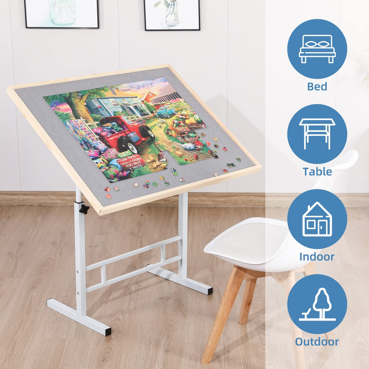 Fanwer Puzzle Table Adjustable, 34 x 26in Adjustable Height Puzzle Table with Legs, Portable Puzzle Tables for Adults Folding Jigsaw Puzzle Table, Tilting Puzzle Board Fit for 500-1500 Pieces Fanwer