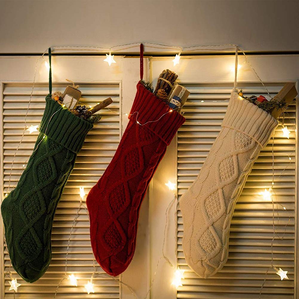 Meiosuns Christmas Stockings Cable Knit Stocking Christmas Decorations Goodie Bags Gift Fireplace Xmas Tree Stocking Ornaments for Holiday Family Friends (Burgundy, Length 18", Pack of 1) Meiosuns