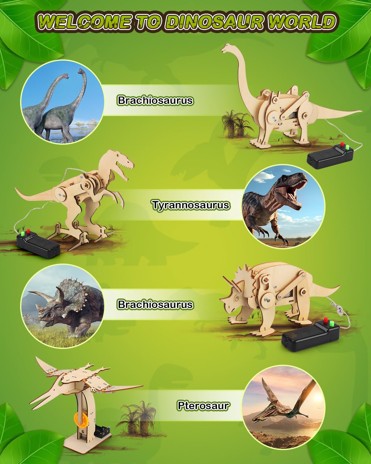 Poraxy Dinosaur Toys, 4 in 1 STEM Kits for Kids Age 8-10, Toys for Ages 8-13, Educational Science Building Projects, 3D Wooden Puzzles Robot Crafts, Gifts for Boys Girls 7 8 9 10 11 12 13 Year Old Poraxy