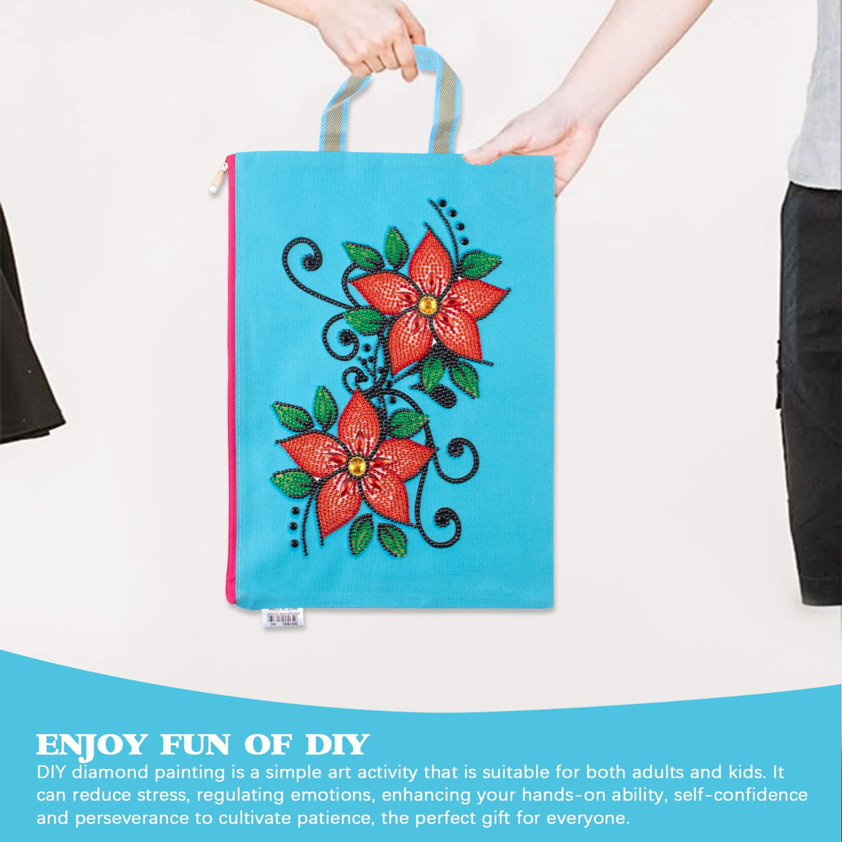 antor 5D DIY Diamond Painting File Bag Reusable Grocery Bags Makeup bags, Stationery Bag for Adults, Durable Fashionable Bags for Shopping Daily Rhinestone Diamond Art Handbag Flower Pattern antor