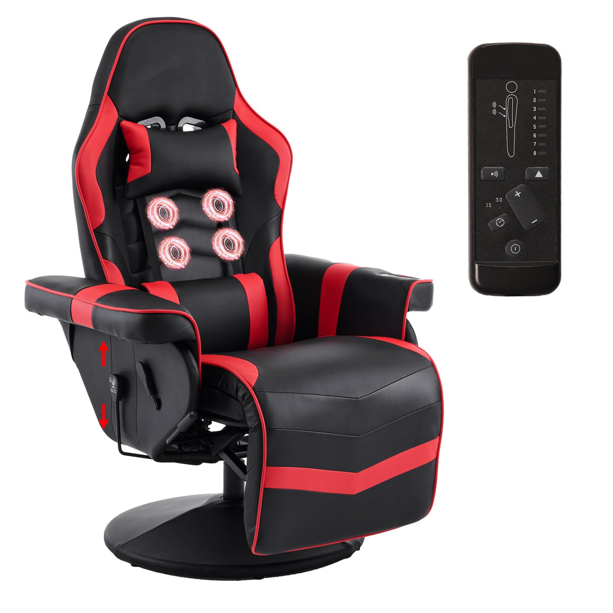 IBXFO Massage Gaming Chair for Adults, Heavy Duty Reclining Office Chair with Footrest, Adjustable Backrest and Cup Holder, Black Red IBXFO