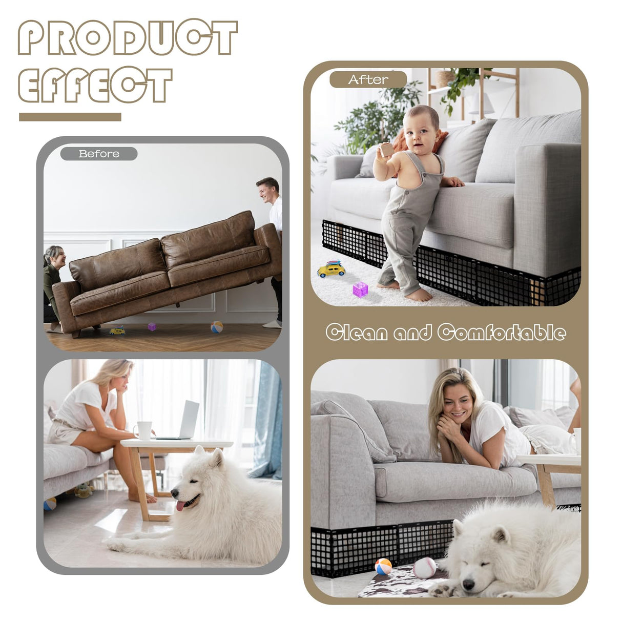 12 Pcs Under Couch Blocker for Bed Adjustable Furniture Plastic Under Bed Blocker with 30 Ties Black Couch Barriers for Dogs Pets Cats (Style 1) Aifong