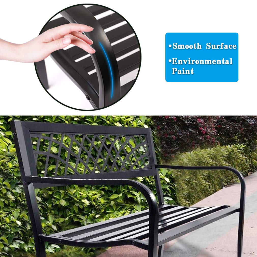 Garden Bench Bench Park Outdoor Bench for Patio Metal Bench Park Bench with Plastic Backrest Armrests Sturdy Steel Frame Furniture for Yard Porch Work Entryway, Black FDW