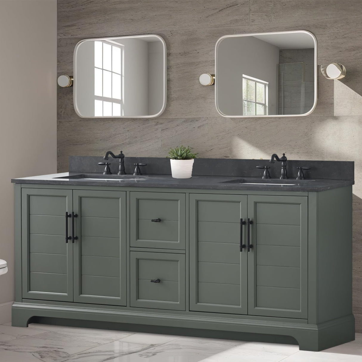 Vanity Art 72 Inch Double Sink Bathroom Vanity with Ceramic Sink and Stone Top | Undermount Rectangular Cabinet with Soft Closing Doors, Dovetailed Drawers, No Mirror VA5072-DVG Vanity Art