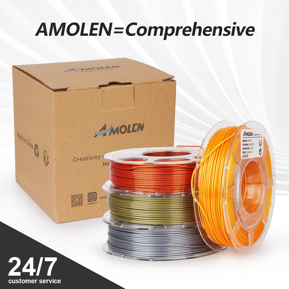 AMOLEN PLA 3D Printer Filament,PLA Filament 1.75mm,Silk Filament Bundle,Gold, Silver,Bronze, Red Copper,3D Printing Filament Bundle, 200gX 4 Spools AMOLEN