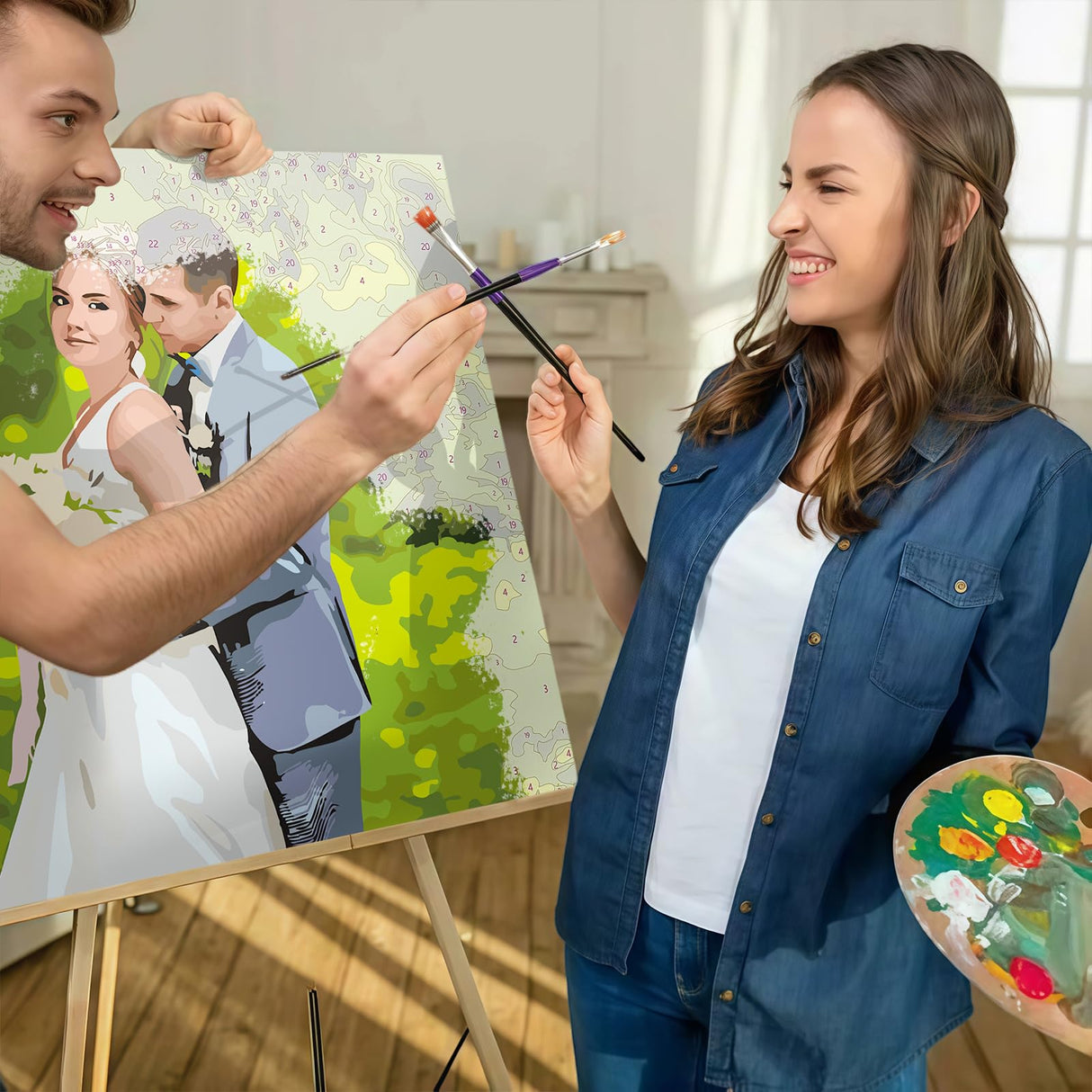 JOXOFO Custom Paint by Numbers Kit for Adults, Personalized Paint by Number Kit, DIY Canvas Acrylic Painting Kit, for Family Couples Friends Pets Home Decor JOXOFO