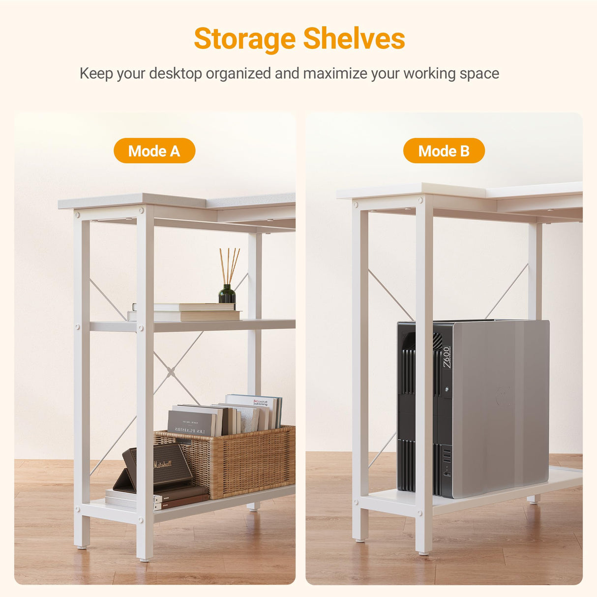 BANTI L Shaped Small Computer Desk with Storage Shelves, 40" Home Office Small Corner Desk Study Writing Table, White BANTI