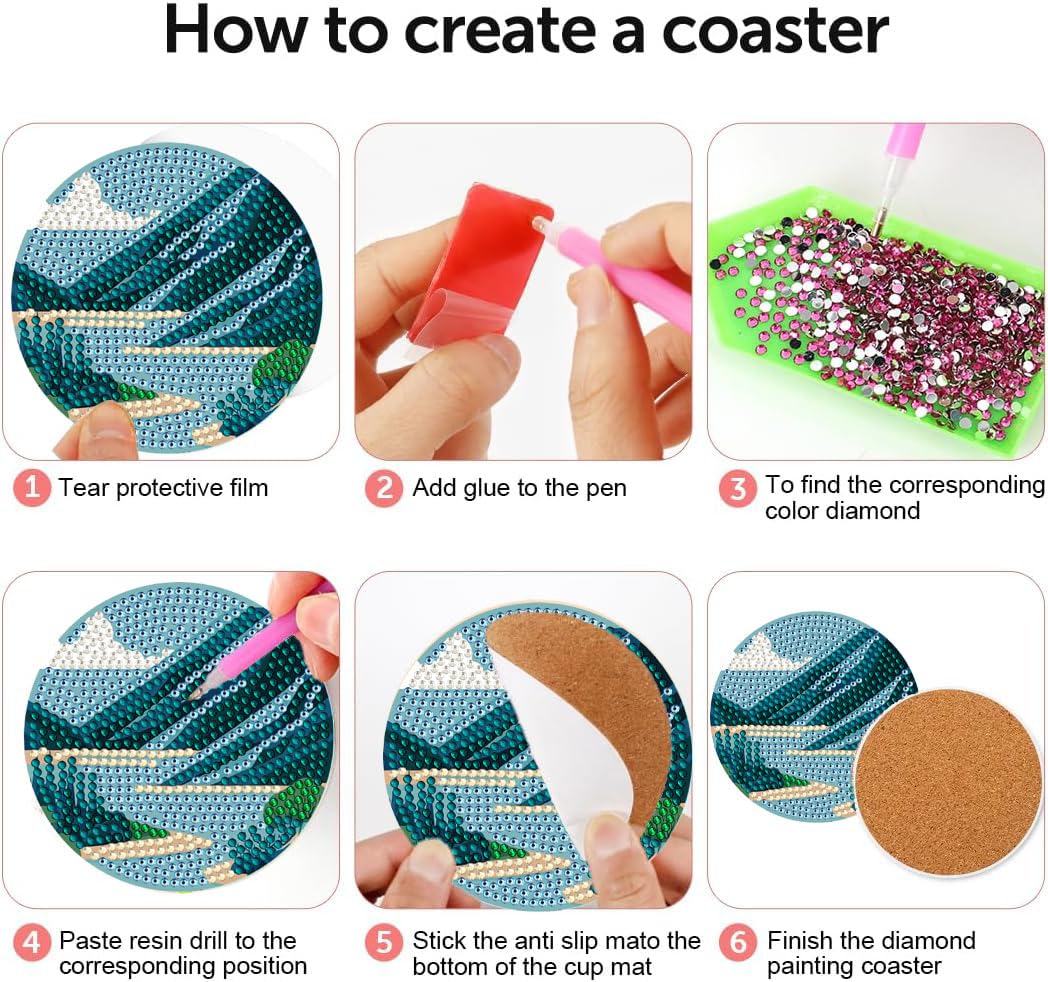 DOTZSO 8 Pcs Diamond Art Coasters Kit with Holder Diamond Art Kits for Adults Beginners Small Diamond Painting Coasters Arts and Crafts for Adults Supplies Item Sets (Landscape) DOTZSO
