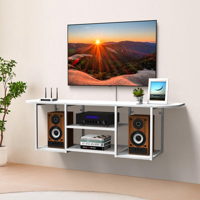 Floating TV Stand for 50 60 Inches TV,Wall Mounted Media Console with Open Storage Shelves,Modern Entertainment Center for Living Room,Bedroom (White)