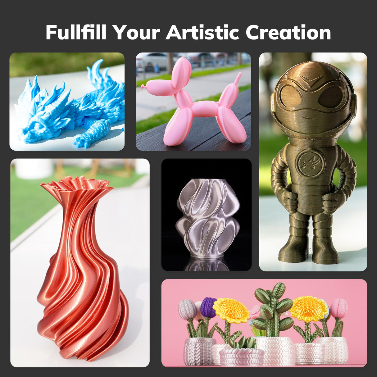 AMOLEN Silk PLA Filament Mercury Silver, 3D Printer Filament 1.75mm for 3D Printing 1kg(2.2lbs) Spool Compatible with Most FDM Printer AMOLEN