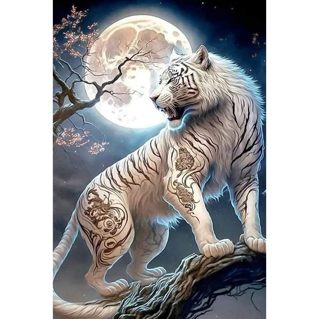 NAIMOER White Tiger Diamond Art Kits for Adults, Full Drill Tiger with Moon Diamond Art Kits, DIY 5D Diamonds Dots Paint with Diamonds Animals Diamond Craft Kit for Home Decor 30x40cm NAIMOER