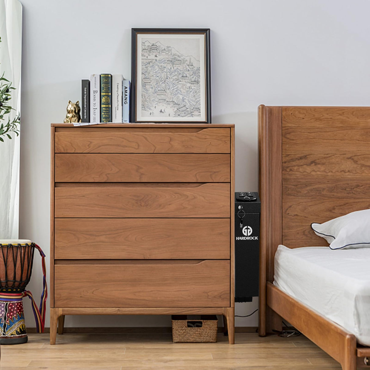 HARDROCK Gun Safe for Pistols, Biometric Wall Mounted Handgun Safe Box for Desk, Bedside,Truck,Drop Down Quick Access Security Safe with Fingerprint Keypad Lock for Home nightstand HARDROCK