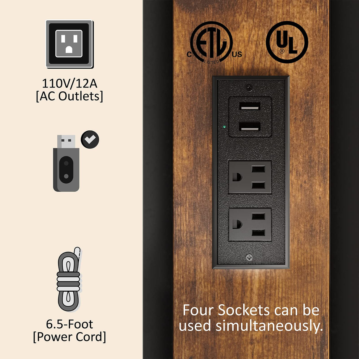 AMERLIFE Industrial King Size Bed Frame with Charging Station and 2-Tier Storage Headboard – No Box Spring Needed, Noise-Free, Dark Brown AMERLIFE