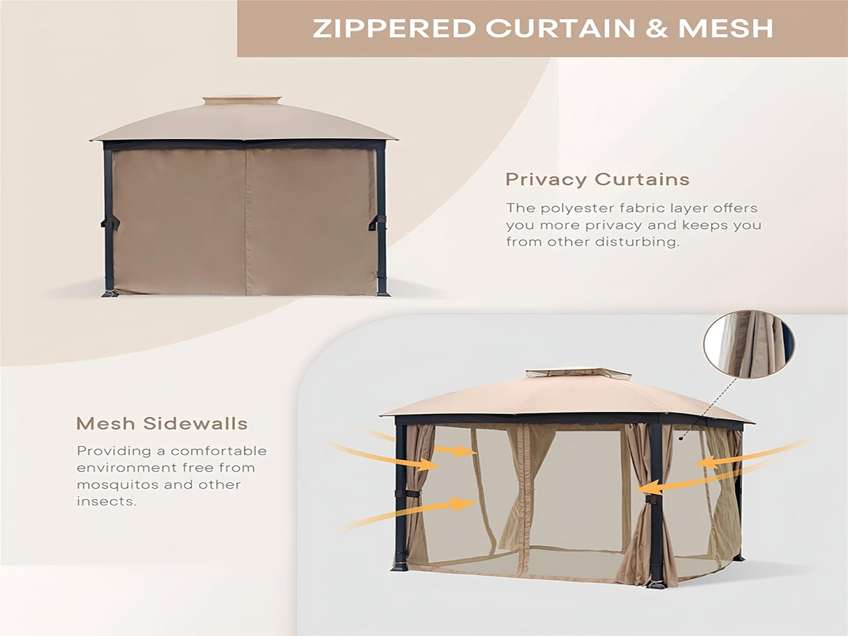 Outdoor Patio Gazebo 10x10,Heavy Duty Gazebos, Soft Top Gazebo with Square Metal Frame,Double Roof Canopy,Mosquito Nets and Privacy Enclosures,Permanent Pavilion Gazebo for Decks,Backyards Sannwsg