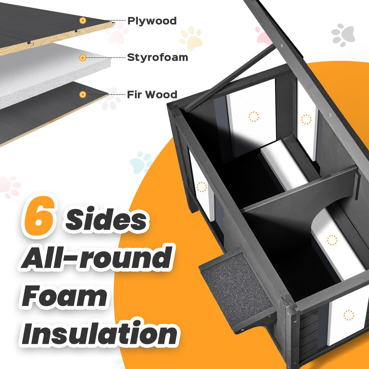 Ciokea Outdoor Cat House Weatherproof, Feral Cat House with Insulated All-Round Foam Wooden Cat Condos for Winter Outside, PVC Door Flaps(Black) Ciokea