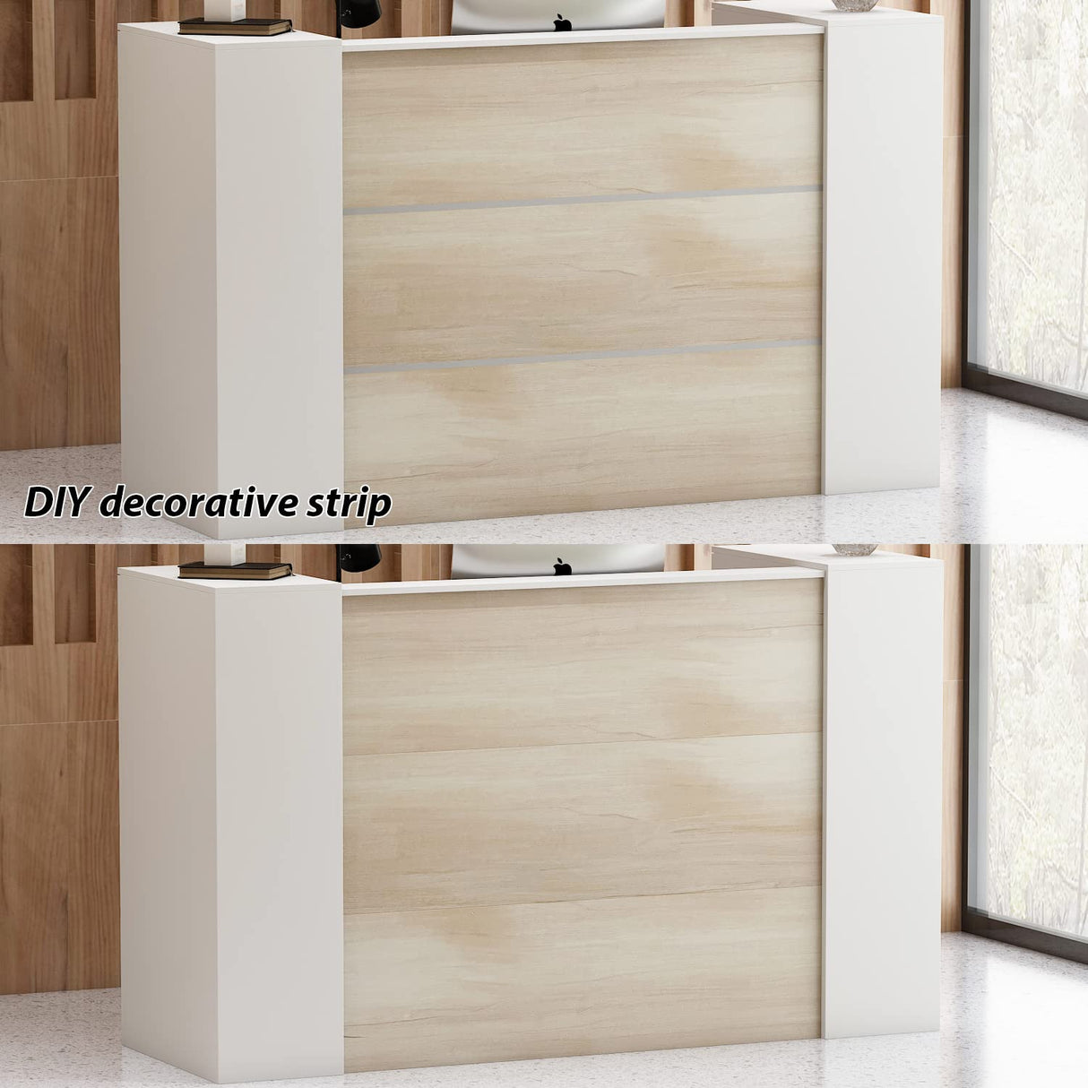 AIEGLE Large Reception Desk with Counter, Retail Counter with Private Lockable Storage & Adjustable Shelves, for Salon Reception Room Checkout Office, Natural and White (70.9" W) AIEGLE