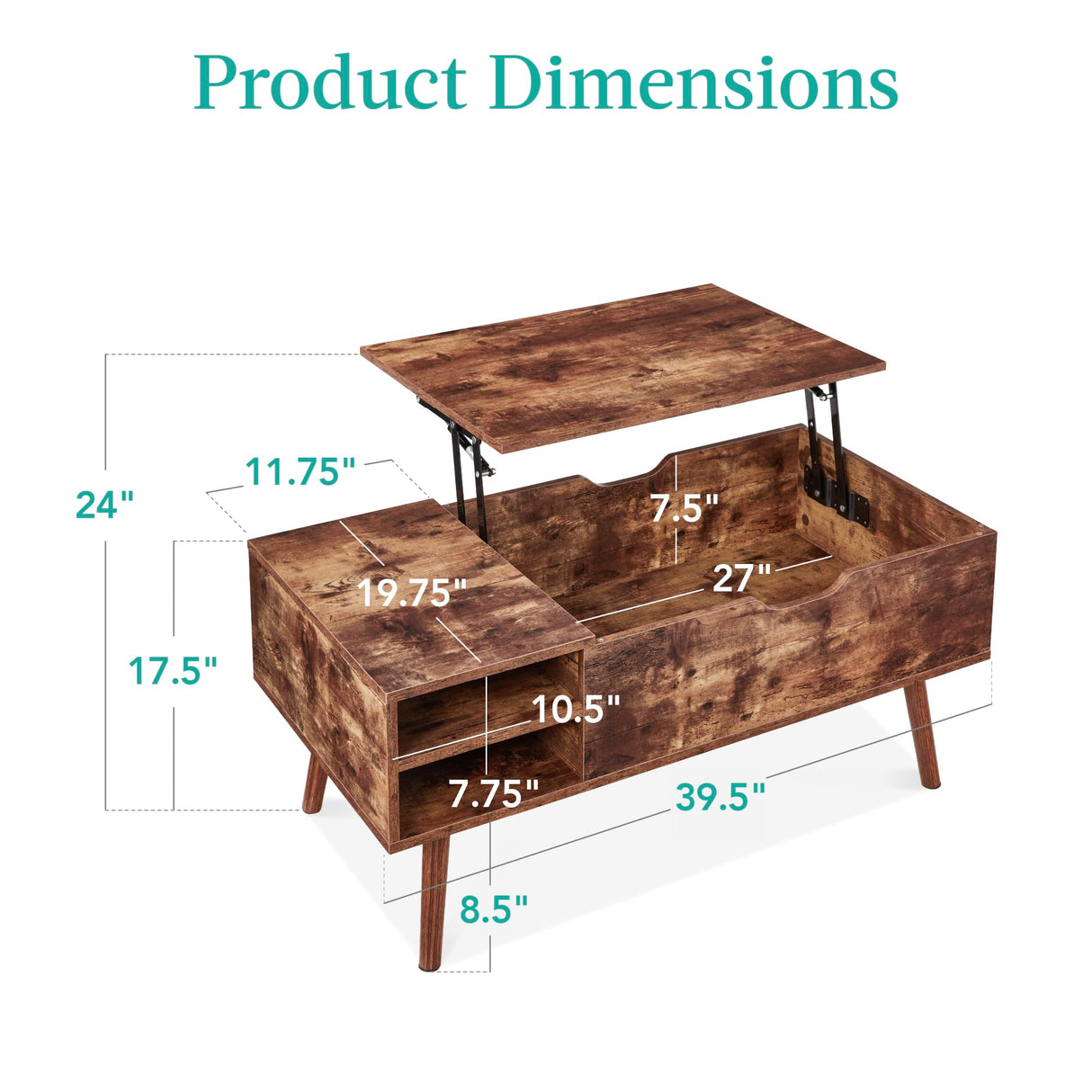 Best Choice Products Lift Top Coffee Table, Wooden Mid-Century Modern Multifunctional Accent Table for Living Room w/Hidden Storage, 2 Cubbies, Removable Shelf - Brown Best Choice Products