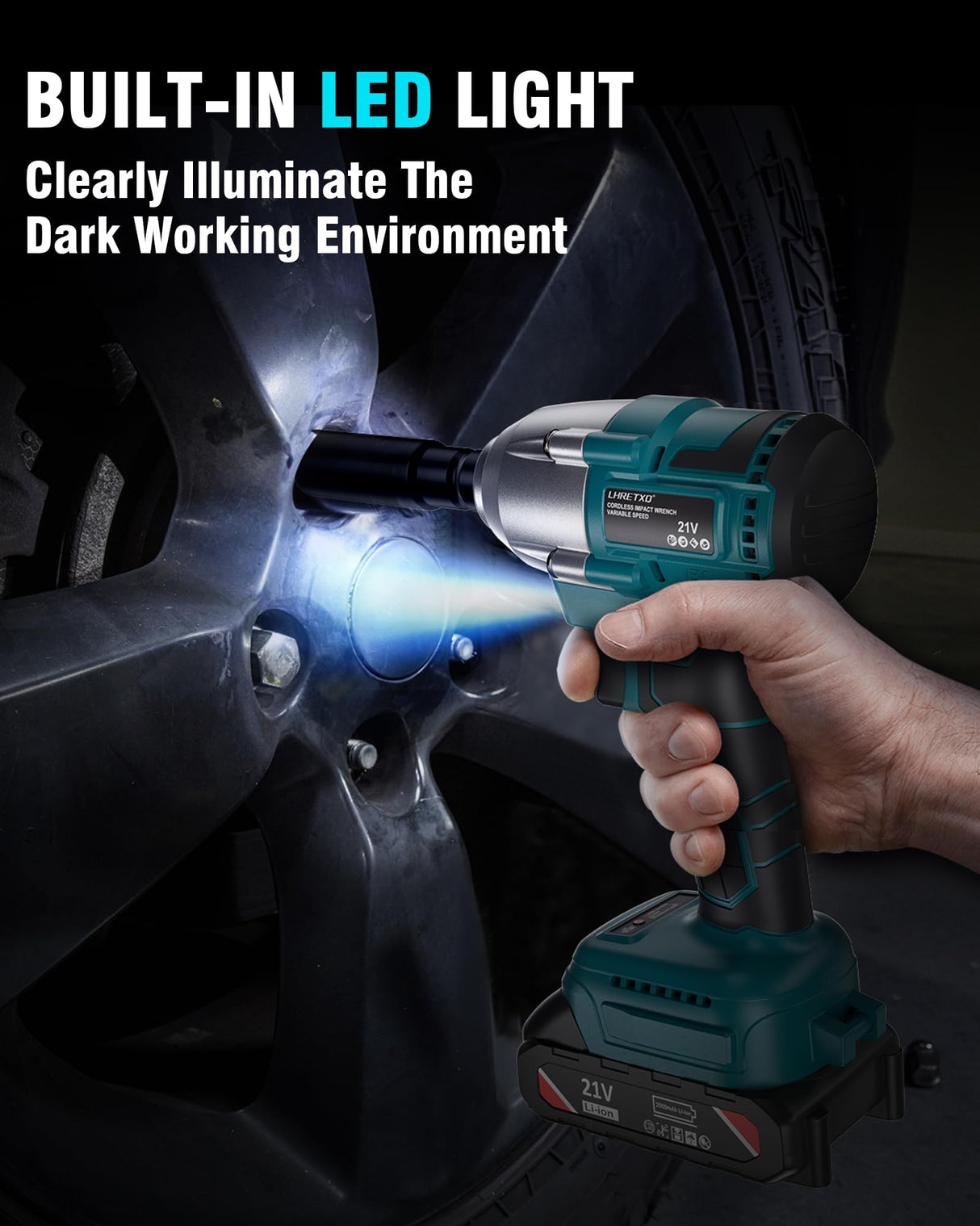 LHRETXQ 1/2 inch Cordless Impact Wrench, Torque 258ft-lbs(350N.m), 3500 RPM, 21V Electric Brushless Power Impact Gun for Lug Nuts with 2.0Ah Battery, 1/4 inch Impact Driver, Charger & Kit Case LHRETXQ